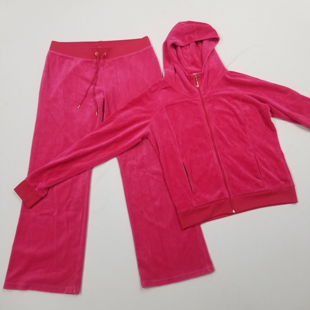 Juicy Couture TrackSuit Set Hot Pink Large Jacket Pants Matching Sweatsuit Y2k